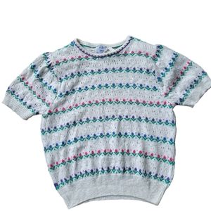 Vintage cottage core pointelle knit floral t shirt